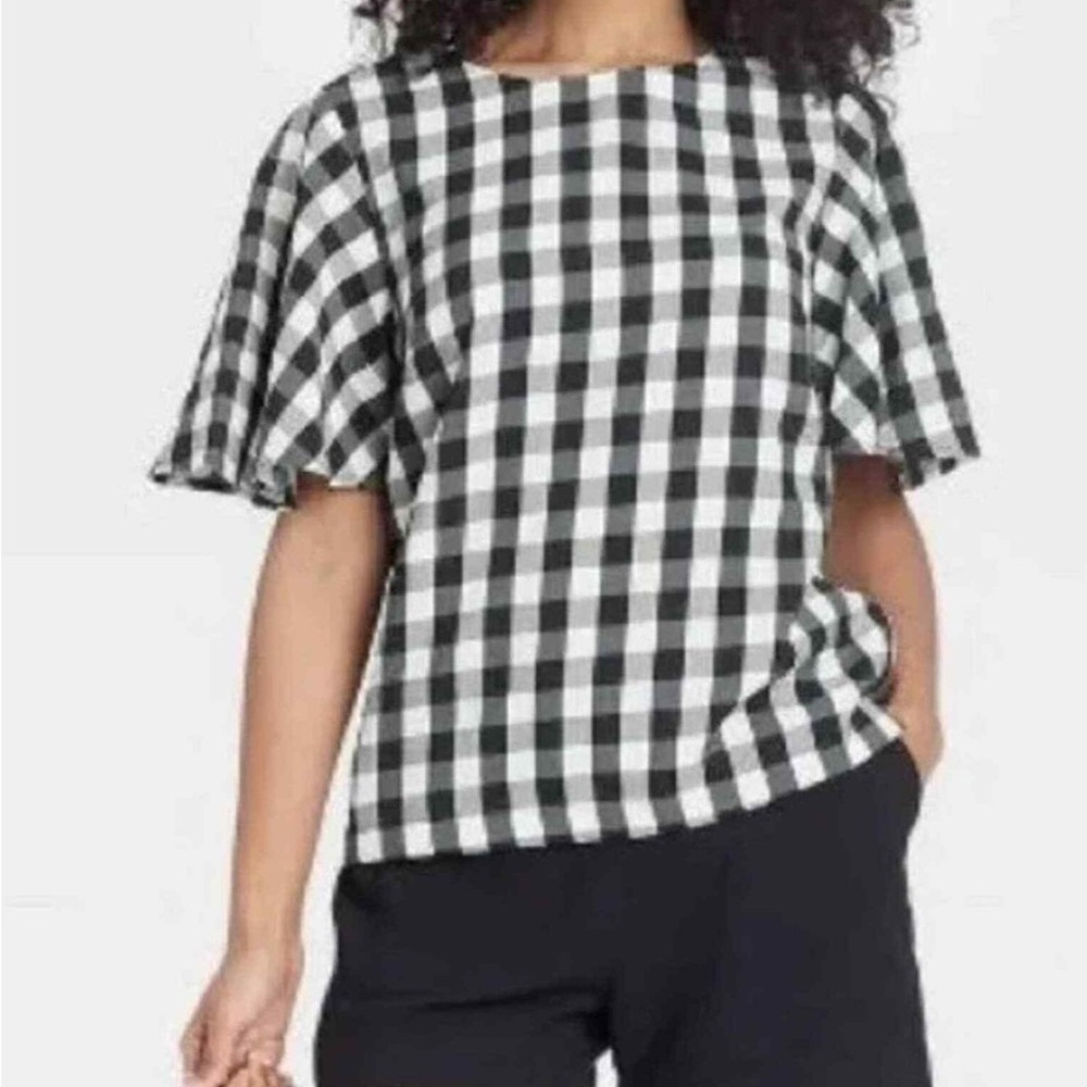 a new day Black and White Gingham Blouse